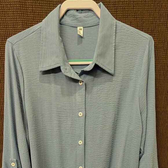 Odo Sali Womens Size XL Long Sleeve Roll Tab Button Front Blouse Blue - Picture 1 of 6